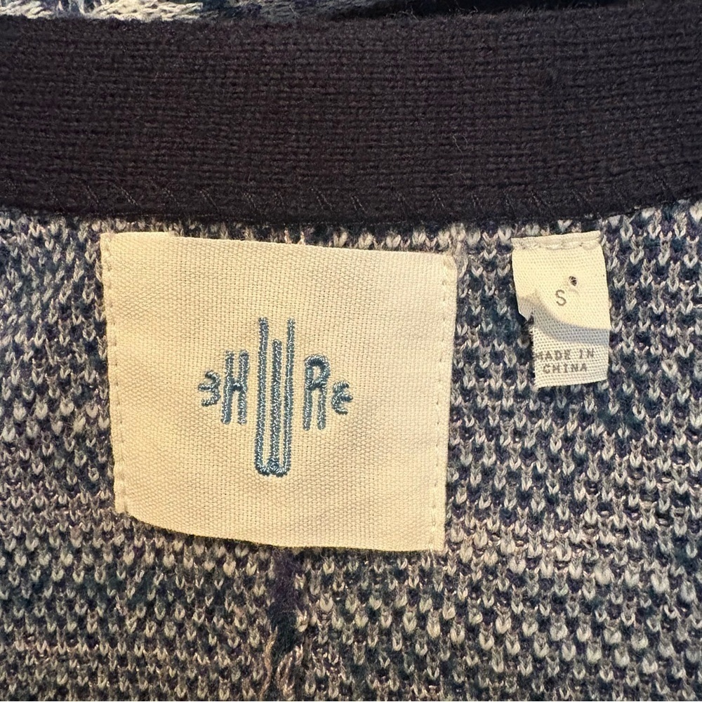 Anthropologie HWR Monogram Emmia Blue Hand-Stitched Embroidered Open Cardigan-S - Picture 5 of 7